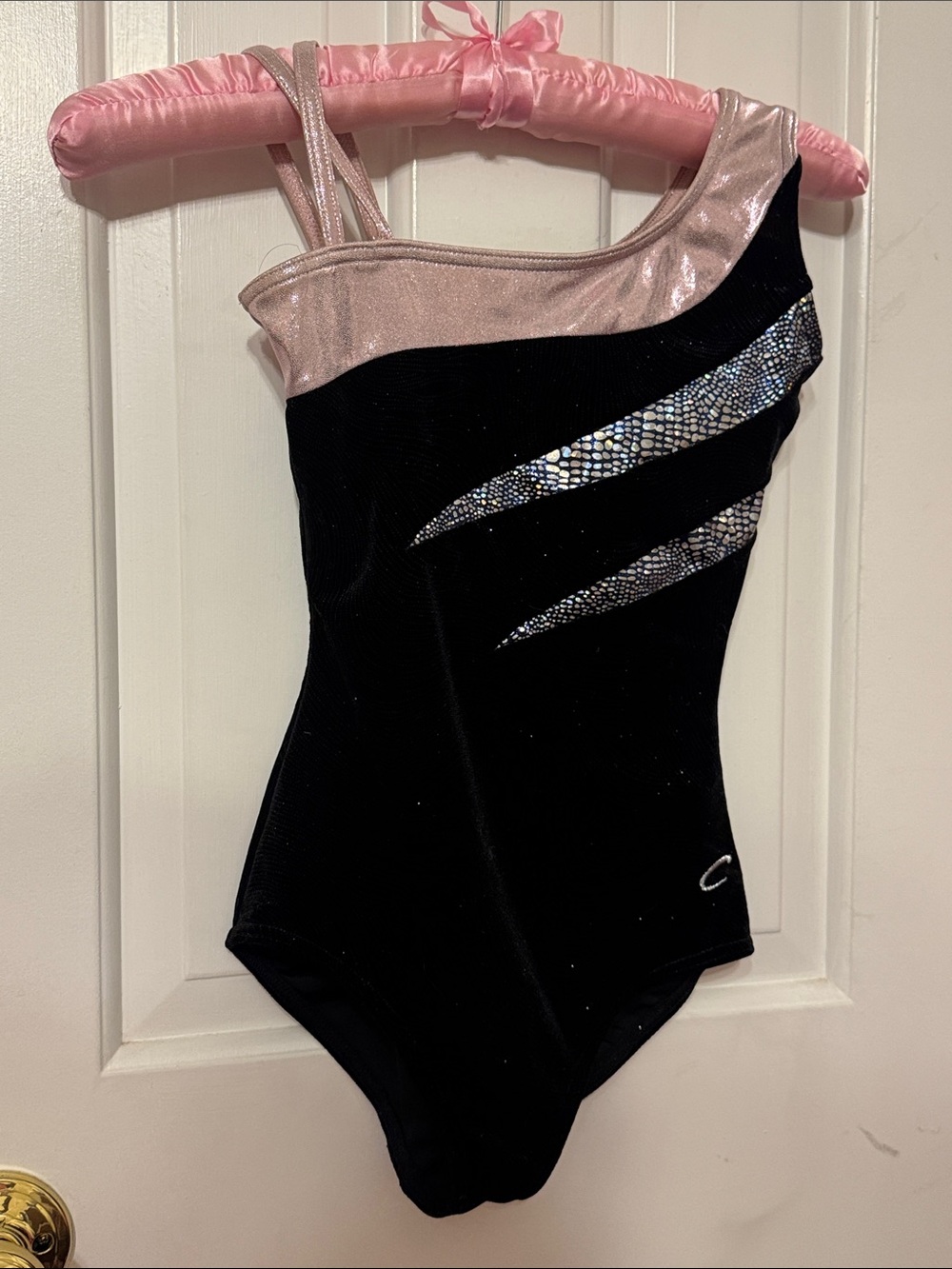 Capezio ShimmerBlack Velvet and Pink Girls Gymnastics Leotard Medium